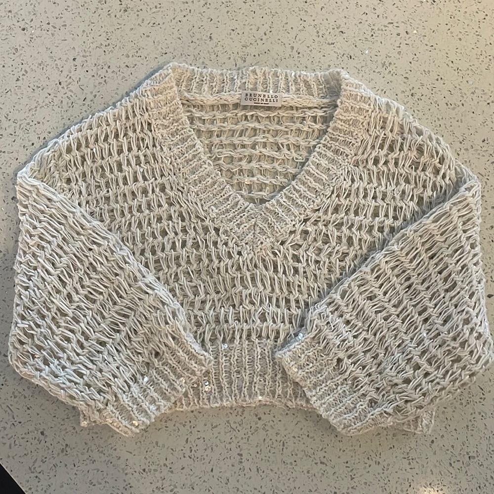 Brunello Cucinelli V neck Sequined knit Crop Top - Picture 6 of 14